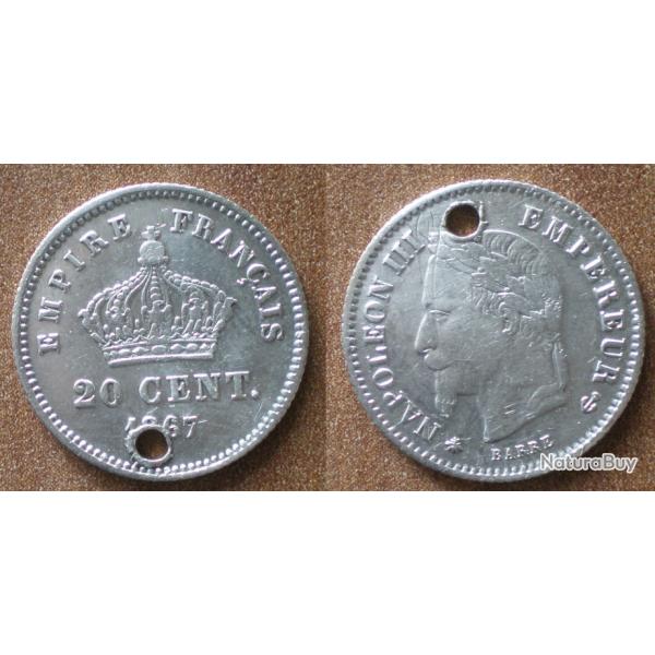 France 20 Centimes 1867 en mdaille Piece Argent Napoleon Centime De Francs