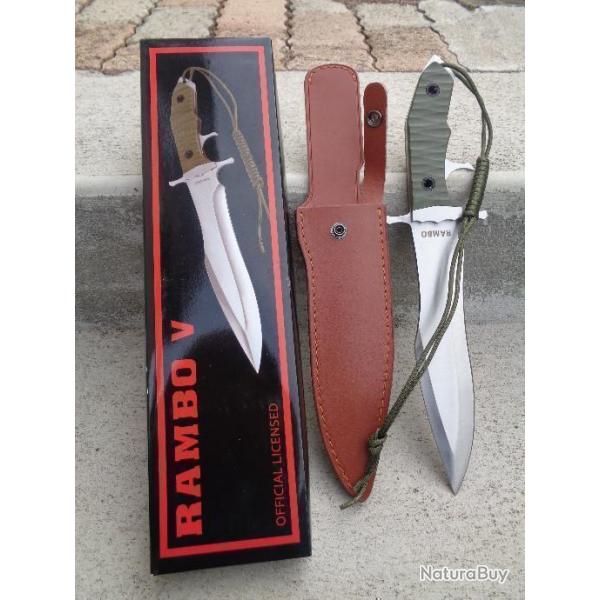 Couteau Rambo 5 Last Blood Lame Acier Inox Manche Polymre Etui Cuir NON NUMEROT Rambo V 001