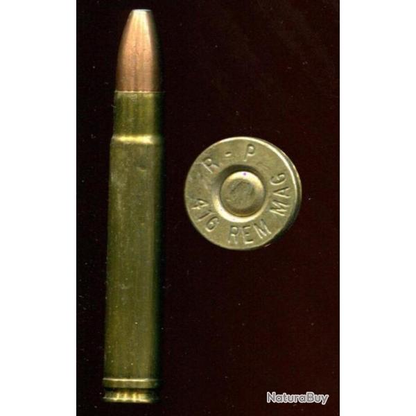 .416 Remington Magnum - marquage : R-P 416 REM MAG - balle cuivre pointe plomb