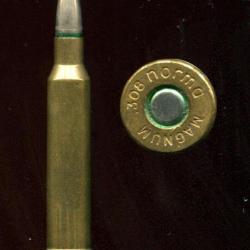 .308 norma MAGNUM - balle nickel pointe plastique jaune - marquage : 308 norma MAGNUM