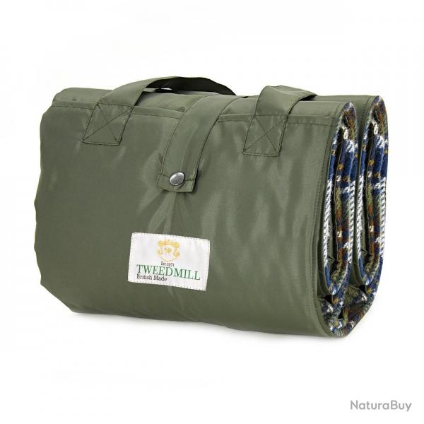 Grande nappe de pique-nique en tweed Bleu Vert - pure laine, dos impermable, made in England