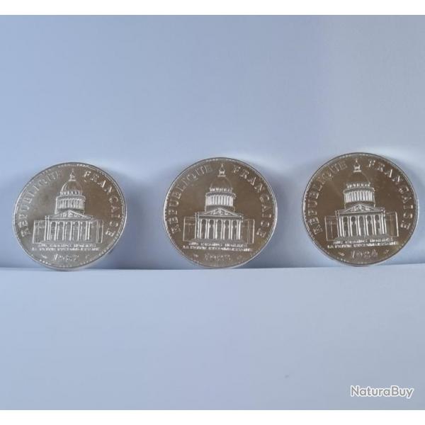 De qualit Lot 3 X 100 Francs Argent Commmoratives Panthon 1982 - 1983 - 1984