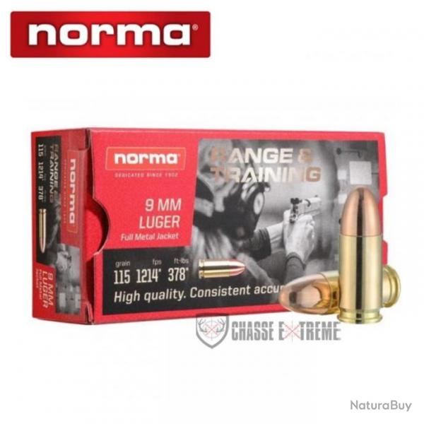 50 Munitions NORMA Range & Training Cal 9mm Luger 115gr FMJ