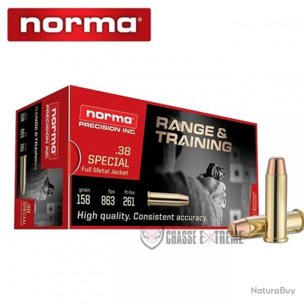 50 Munitions NORMA Range & Training Cal 38 Special 158gr FMJ FP