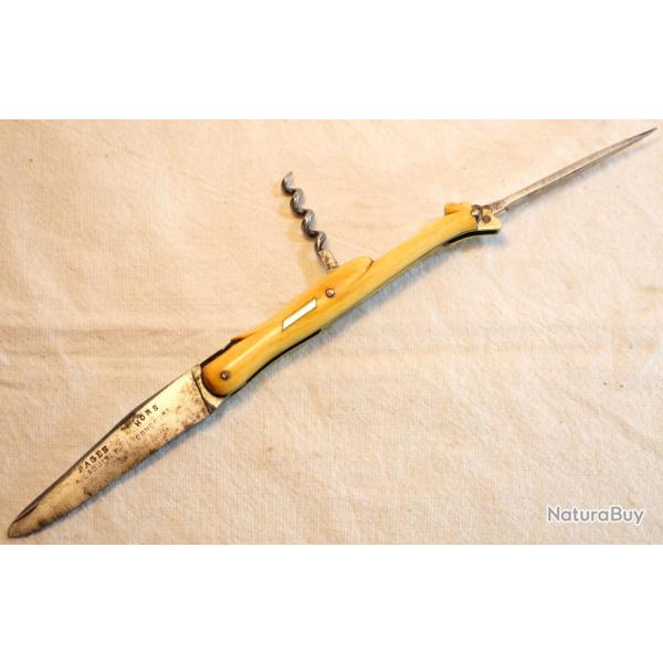 RARE couteau pliant 3 fonctions canif annes 1890  plaquettes ivoirine Pags Laguiole Hors concours