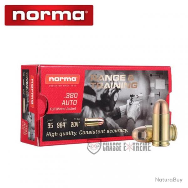 50 Munitions NORMA Range & Training Cal 380 Acp 95gr FMJ