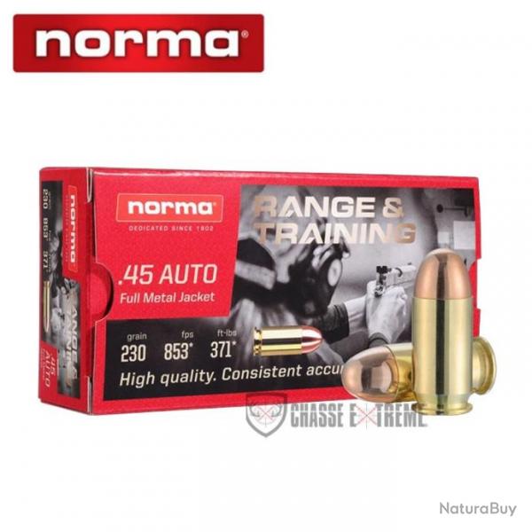 50 Munitions NORMA Range & Training Cal 45 Acp 230gr FMJ