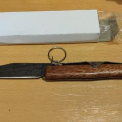 Couteau a palme Lame avec des motif type Damase Manche Bois,  neuf,  Corse , Navaja