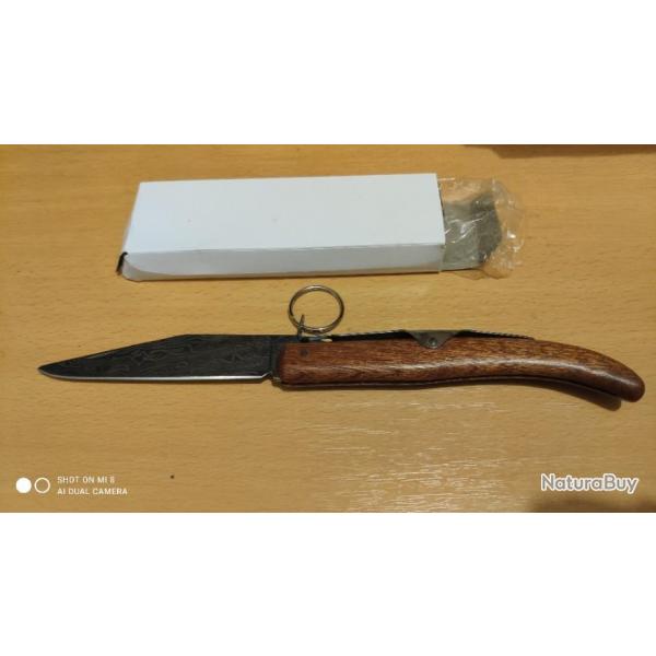 Couteau Corse , Navaja a palme Lame avec des motif type Damase Manche Bois,  neuf,  Corse , Navaja