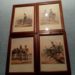 LOT DE 4 CADRES ILLUSTRATIONS LITHO COULEURS MILITAIRES DERO-BECKER PARIS