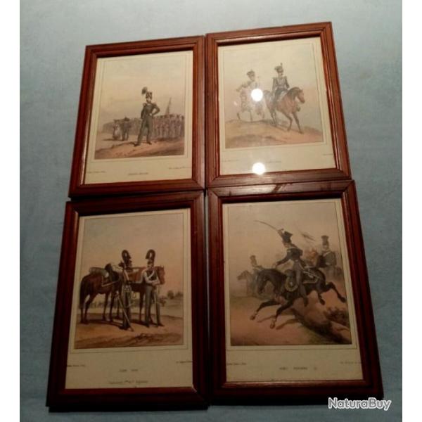 LOT DE 4 CADRES ILLUSTRATIONS LITHO COULEURS MILITAIRES DERO-BECKER PARIS