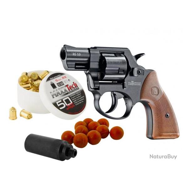 Pack dfense REVOLVER ROHM RG 59 + Munitions- CALIBRE 9 MM RK - BLACK