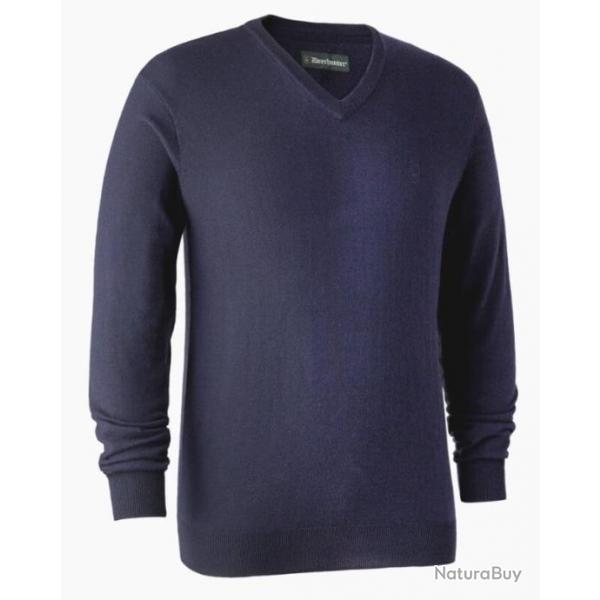 Pull en tricot col V Kingston bleu DEERHUNTER