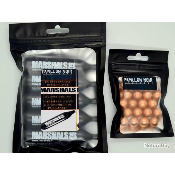 PACK PAPiLL0N N0iR Armament/ MARSHALS / 20 BILLES CAL.43 CUIVRE ET 5 CAPSULES 12G MARSHALS BLACK POW