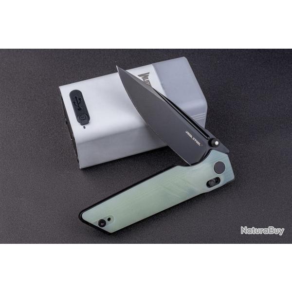 Couteau Real Steel Sacra Pro Jade Manche G10 Lame Acier K110 Scurit Crossbar Lock RS7714NB