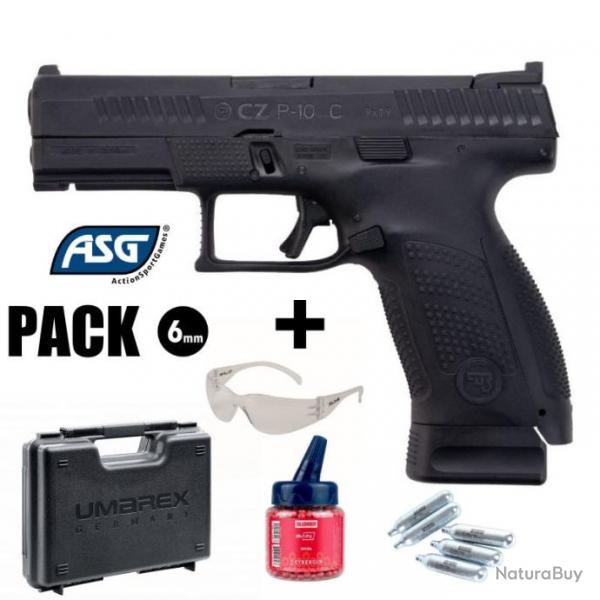 PACK PISTOLET CZ P-10C Noir - Blowback - 6 mm BB - CO