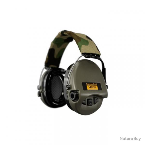 CASQUE ANTIBRUIT SORDIN SUPREME PRO-X LED VERT ET BANDE CAMO VERT