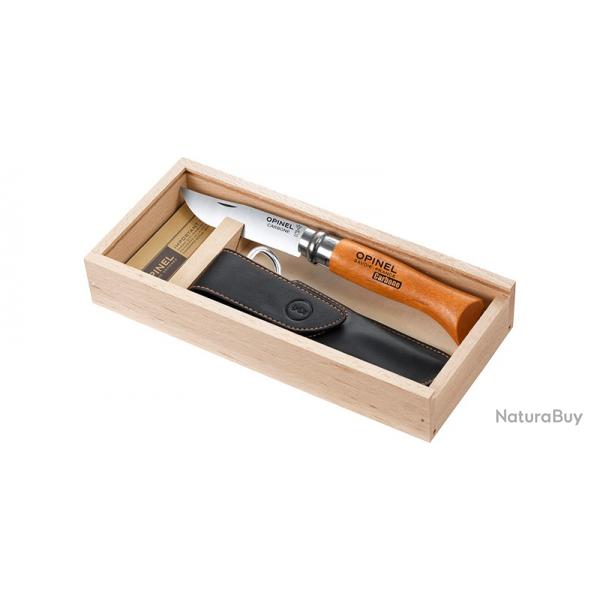 OPINEL Plumier Carbone n08 Htre Lame 85mm - Manche htre - Etui cuir - Coffret