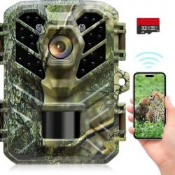 Caméra de Chasse 24MP 1080P Vision Nocturne Étanche IP66 + Carte 32 Go Vert