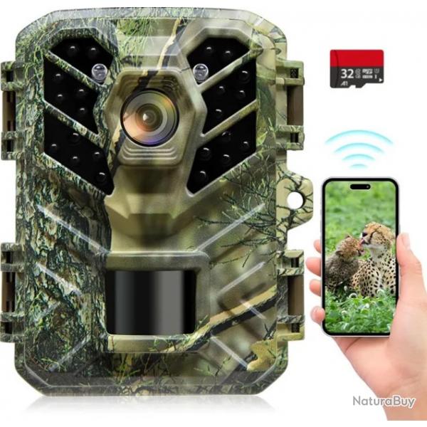 Camra de Chasse 24MP 1080P Vision Nocturne tanche IP66 + Carte 32 Go Vert