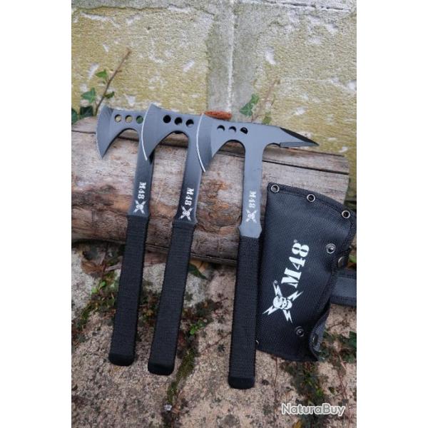 Lot de 3 Hache de Lancer Tomahawk Hachette Lame Acier 3Cr13 Manche Paracorde Etui Nylon M48