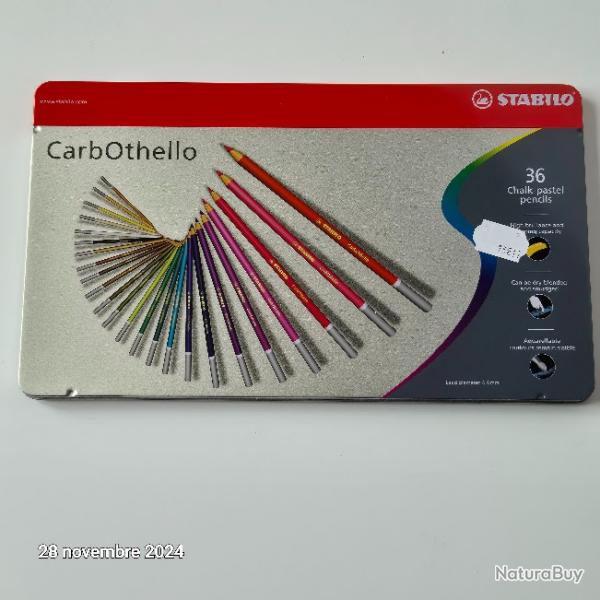 Bote mtallique 36 crayons de couleur fusain pastel Stabilo CarbOthello, boite neuve