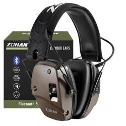 Casque de Tir anti-Bruit Électronique Bluetooth 5.0 Réduction Bruit NRR 22dB pour Chasse Tir MARRON