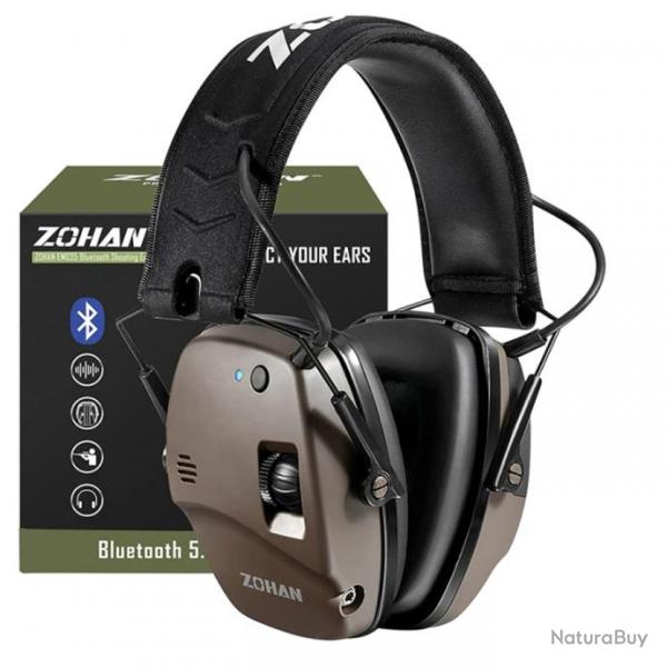 Casque de Tir anti-Bruit lectronique Bluetooth 5.0 Rduction Bruit NRR 22dB pour Chasse Tir MARRON