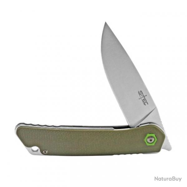 Couteau S-TEC Kangaroo Green Lame Acier Sandvik 14C28N Manche G10 Clip Linerlock  STTS501GN