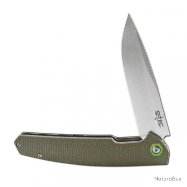 Couteau S-TEC Green Lame Acier Sandvik 14C28N Manche G10 Linerlock Clip STTS500GN