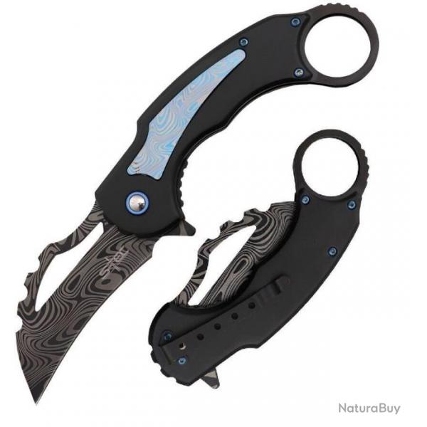 Couteau S-TEC Karambit Blue Lame Acier Inoxydable Manche Aluminium Linerlock Clip STT27208BL