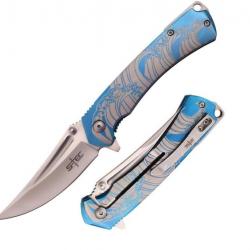 Couteau S-TEC Framelock A/O Blue Lame Acier Inoxydable Manche Acier Framelock Clip STT27207BL