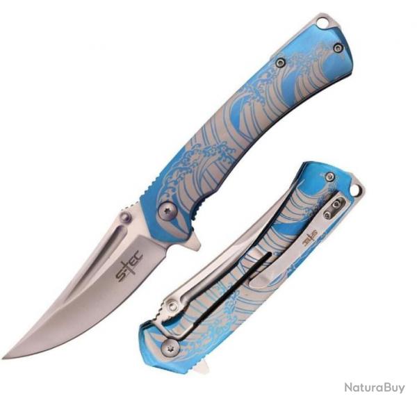 Couteau S-TEC Framelock A/O Blue Lame Acier Inoxydable Manche Acier Framelock Clip STT27207BL