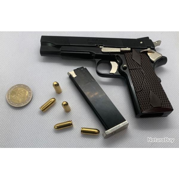 COLT 1911 Noir avec 1 chargeur, 5 munitions + Holster + Boite (Miniature de simulation -130mm large)