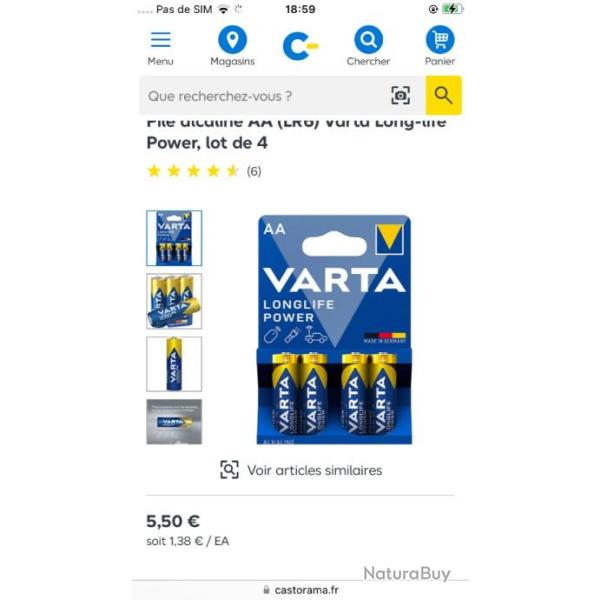 Lot 100 blisters piles varta aaa lr03