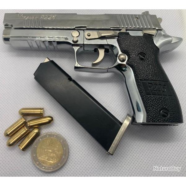 SIG SAUER P226 Chrome + 1 chargeur + 5 munitions + Holster + Boite (Miniature de simulation - 130mm)