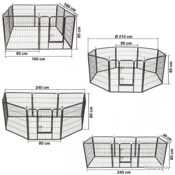 Parc  Chiots, enclos pour chiens et autres animaux, 8 panneaux 80x80, modulable neuf