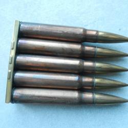 lot de 5 cartouches de fusil militaire Mauser 2ème guerre WW2 sur lame chargeur