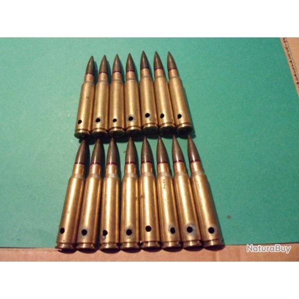 Lot de 15 munitions /clip 7,5x54 01-70, tui laiton, balle blinde, neutralises