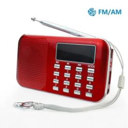 Radio FM Lecteur MP3 Support Carte TF/USB Rechargeable Lampe-Torche Portable rouge