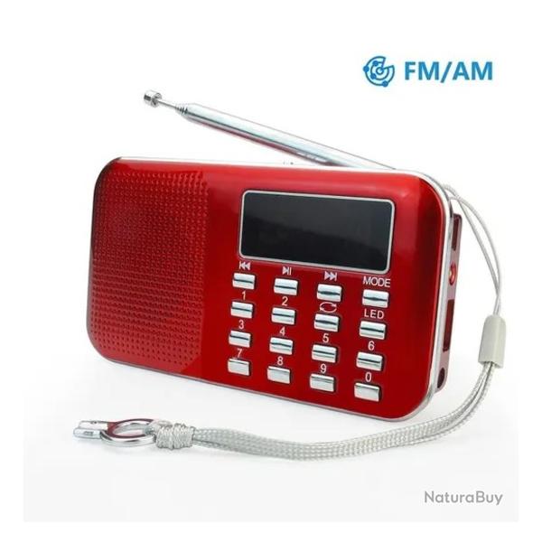 Radio FM Lecteur MP3 Support Carte TF/USB Rechargeable Lampe-Torche Portable rouge