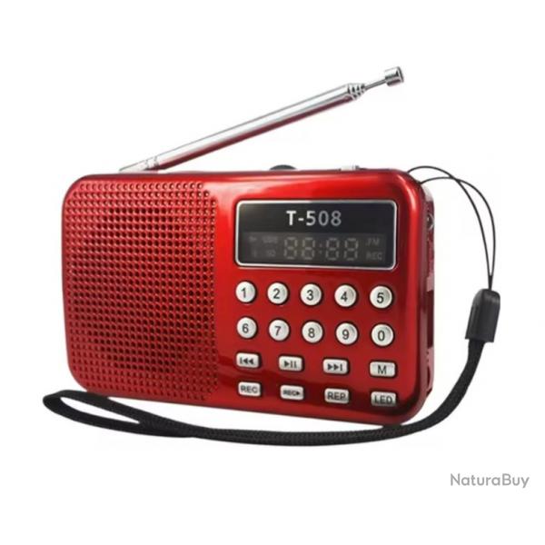 Radio FM Lecteur MP3 Support Carte TF/USB Lampe-Torche Rechargeable rouge