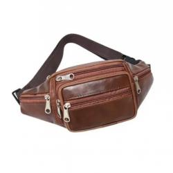 Sac Banane en Cuir Marron Unisexe Voyage, Sport, Randonnée, Chasse