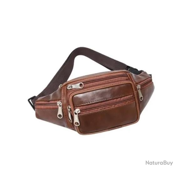 Sac Banane en Cuir Marron Unisexe Voyage, Sport, Randonne, Chasse