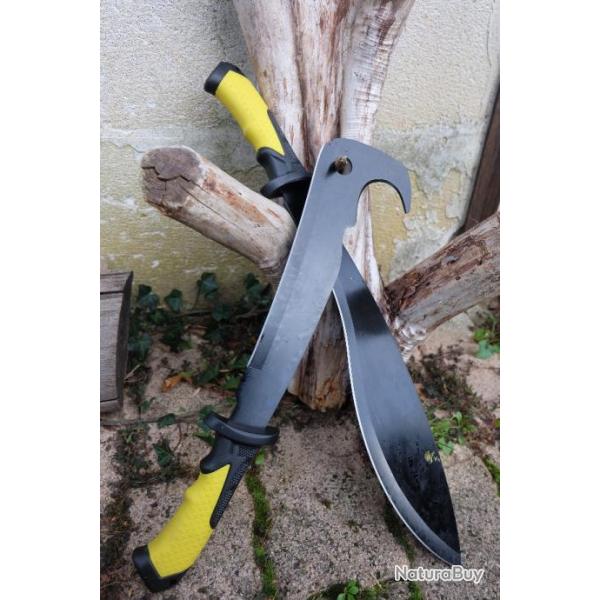 Lot de 2 Kukkri Bolo Bowie Machette Elagueur Lame Acier 3Cr13 Manche ABS Yellow Ouvrier Forestier