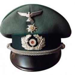 Casquette d'officier Wehrmacht Gebirgsjäger passepoil vert avec edelweiss "PEKURO" - ORIGINALE