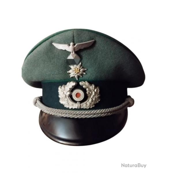 Casquette d'officier Wehrmacht Gebirgsjger passepoil vert avec edelweiss "PEKURO" - ORIGINALE