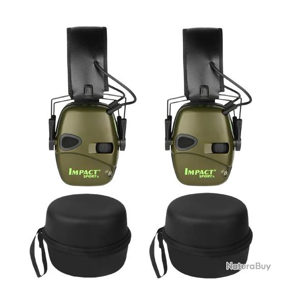 Duo Casques de Tir Audio lectronique avec Amplification Sonore Protection Audit 2 pices Vert