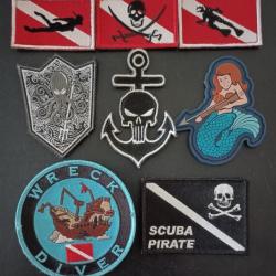 Lot écussons morale patch tactical diver pirate plongeur 5.11 lot 8 pièces.