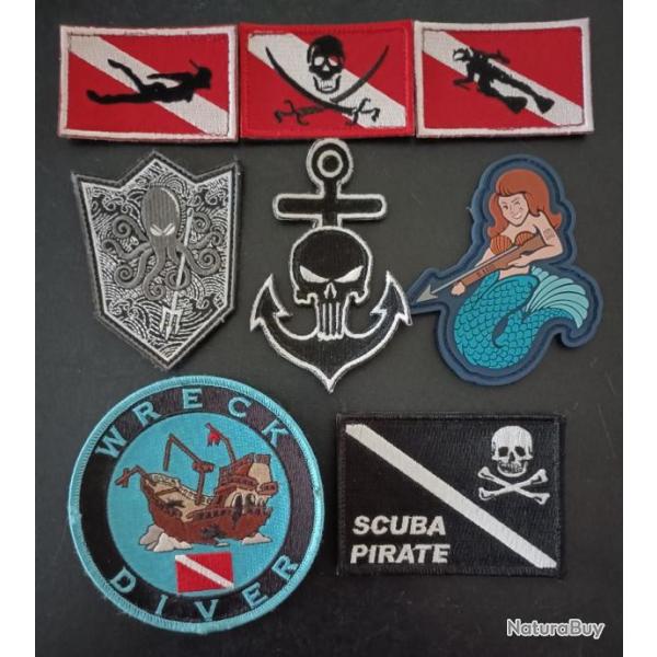 Lot cussons morale patch tactical diver pirate plongeur 5.11 lot 8 pices.